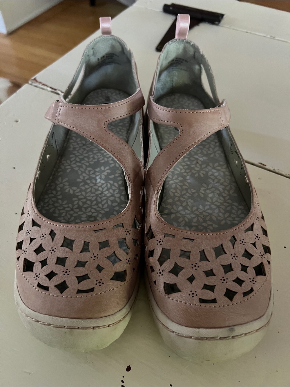 JBU Pink Laser-Cut Mary Jane Flats